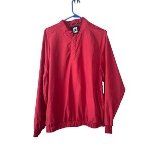 FootJoy Mens L Red Long Sleeve Snap Front Pullover Windbreaker Golf Shirt